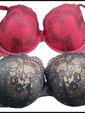 La Vie En Rose & Maidenform Red and Black Lace Underwire Bra Set